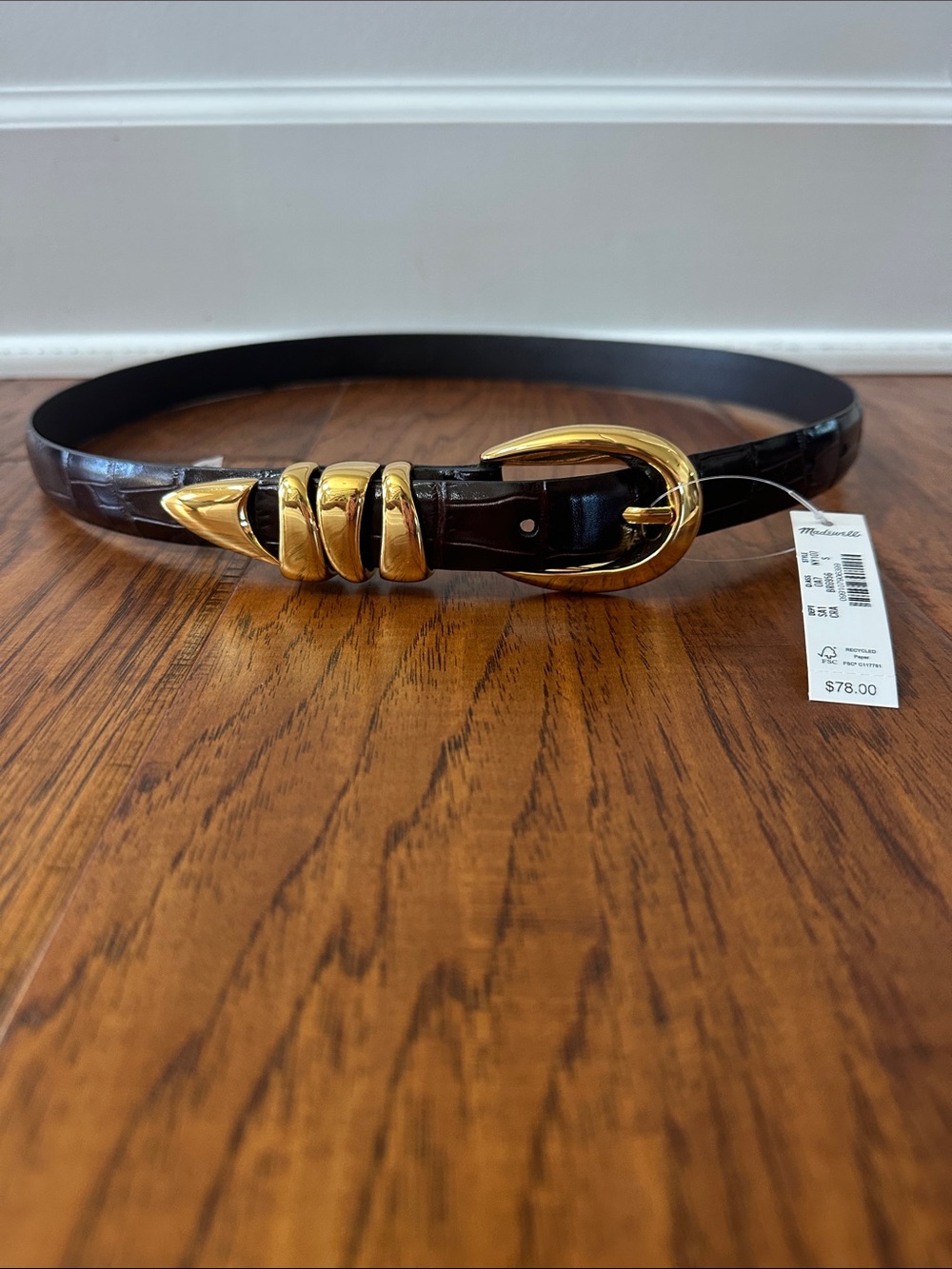 NWT Madewell sz Sm Croc-Embossed Belt with Gold Buckle